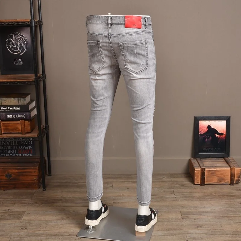 Джинсы-Карандаш мужские с вышивкой в виде птиц винтажные рваные брюки из денима