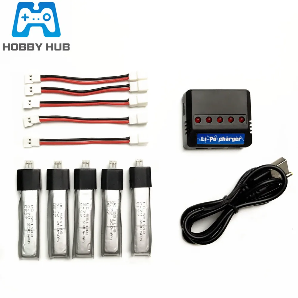 

Литий-полимерный аккумулятор 3,7 в 200 мАч + зарядное устройство для WLtoys V911 F929 F939, запчасти для радиоуправляемых вертолетов 3,7 в 551148, 5 шт.