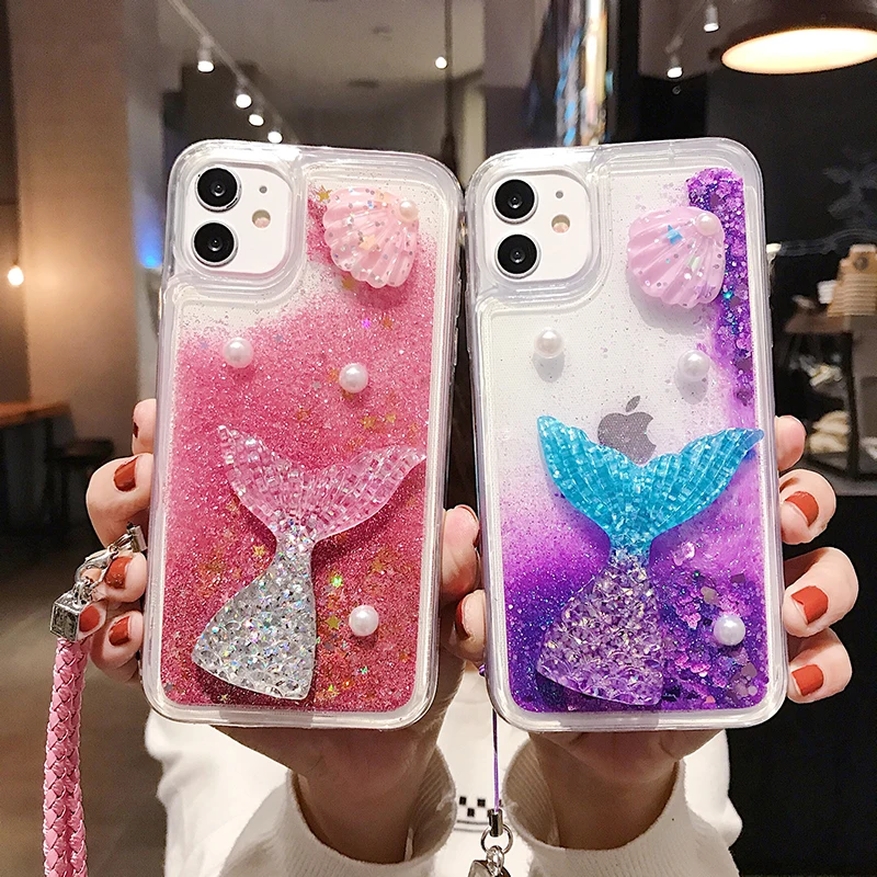 

3D Ins Mermaid Glitter Quicksand Case for IPhone 12 11 Pro Max 6 6S 7 8 Plus X XR XS Max Cover Liquid Funda Iphone 11 Case