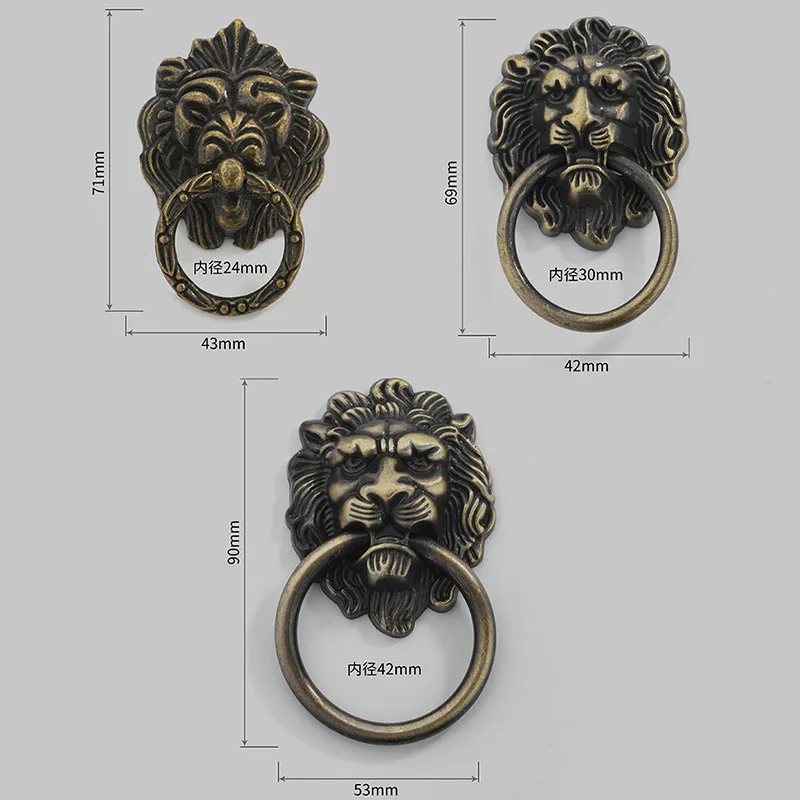 

67*43mm Furniture Handles Beast for Lion Head Antique Alloy Handle Wardrobe Drawer Door Pull Retro Decoration 1PCS With Screw
