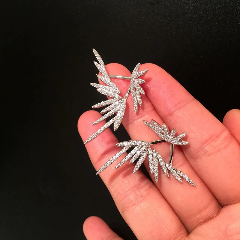 

Dazz S925 Silver Unique Angel Wings Earrings Double Front Rear Micro-Inlaid Zircon Luxury Creative Star Fashion Women Gift 2020