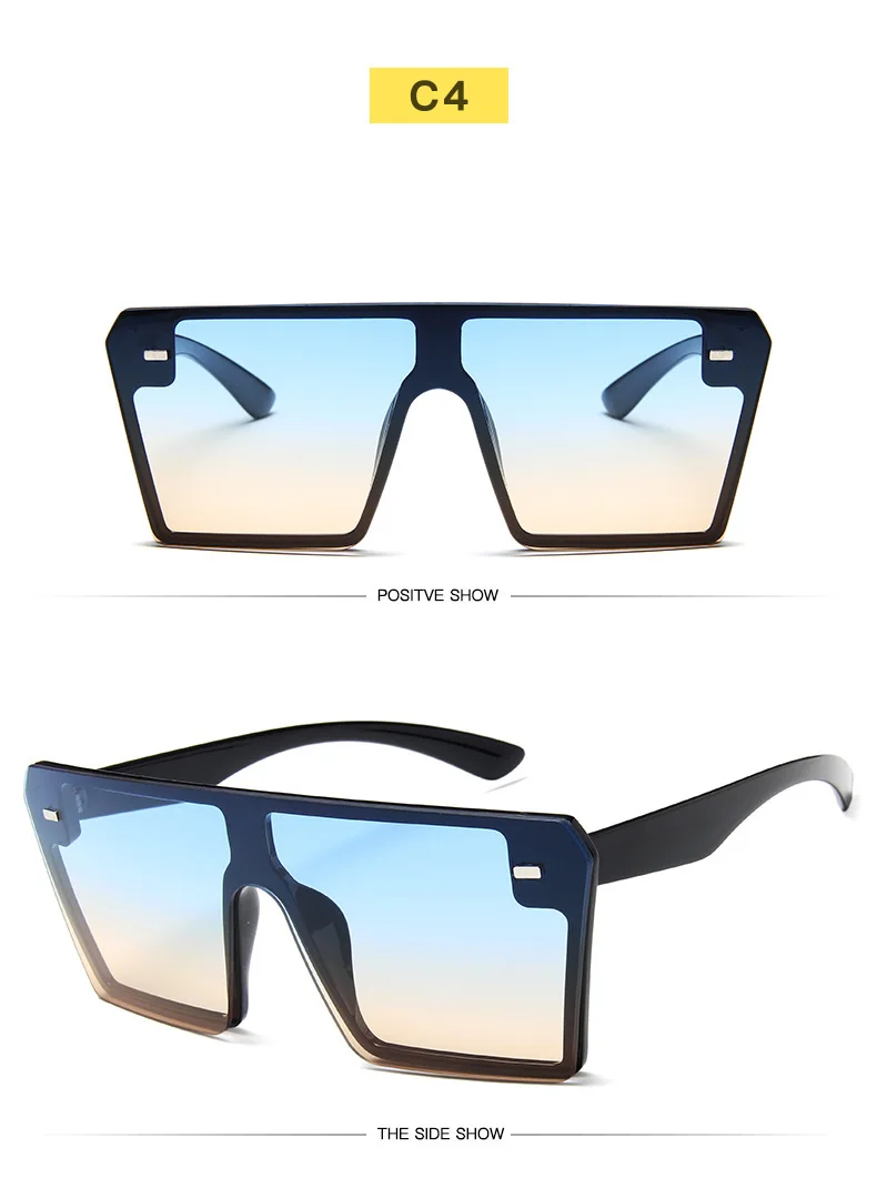 YOOSKE Brand Oversized Sunglasses Women Men Vintage Gradient Sun Glasses Shades Retro Big Frame Flat Top One Piece Eyewear
