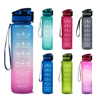 1l tritan material water bottle with bounce cover time scale reminder frosted leakproof cup for outdoor sports fitness