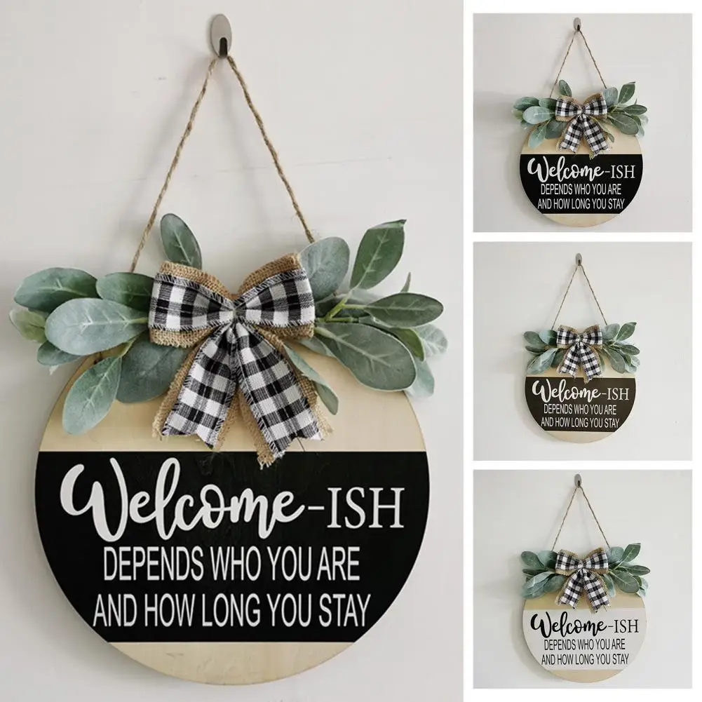 

50%HOTWelcome Sign Eye-catching Sturdy Construction Wood Decorative Sign with Artificial Leaves for Home