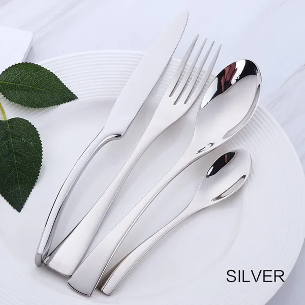 Silver 4 pcs 4 шт. фиолетовый набор столовых приборов из нержавеющей стали синий набор посуды нож вилка стол вилка черный набор посуды Прямая поставка - Цвет: Silver 4 pcs
