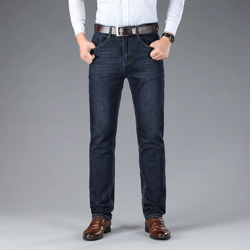 

BROWON Brand 2021 Autumn Winter Jeans Men New Mid Loose Straight Heavyweight Men Denim Trousers Business Casual Men Jeans Pants