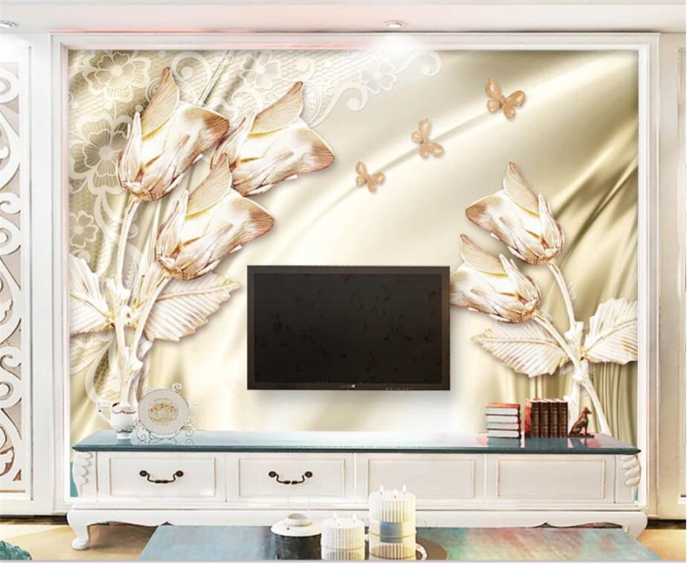 Большие обои на заказ роскошные Сатиновые украшения шампанского цветочные