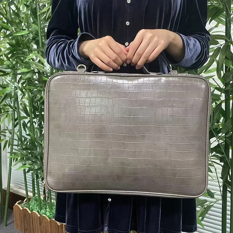 New Computer Bags For Women Luxury Crocodile Briefcase Business Travel Leather Men Laptop Bag For 15 inch