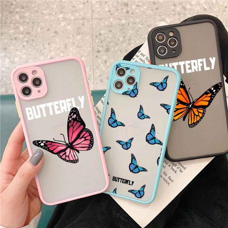 Cute Animal Butterfly Pattern Phone Case For iphone 11 12 13 14 Pro Max X XS XR 7 8 Plus SE2 Hard Matte Shockproof Back Cover