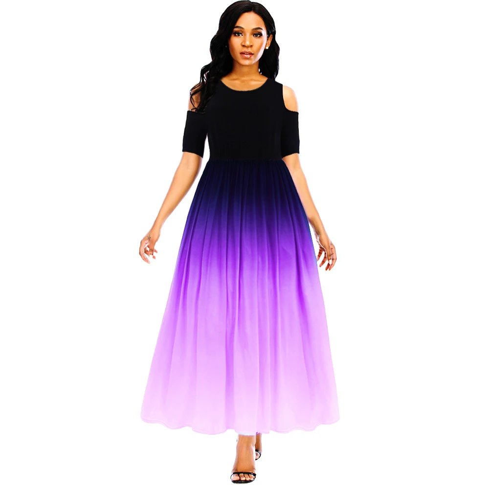 

Elegant Sexy Off Shoulder Gradient Color Ball Gown Maxi Dresses Woman 2021 Spring Casual Slim Office Long Party Dress Vestidos