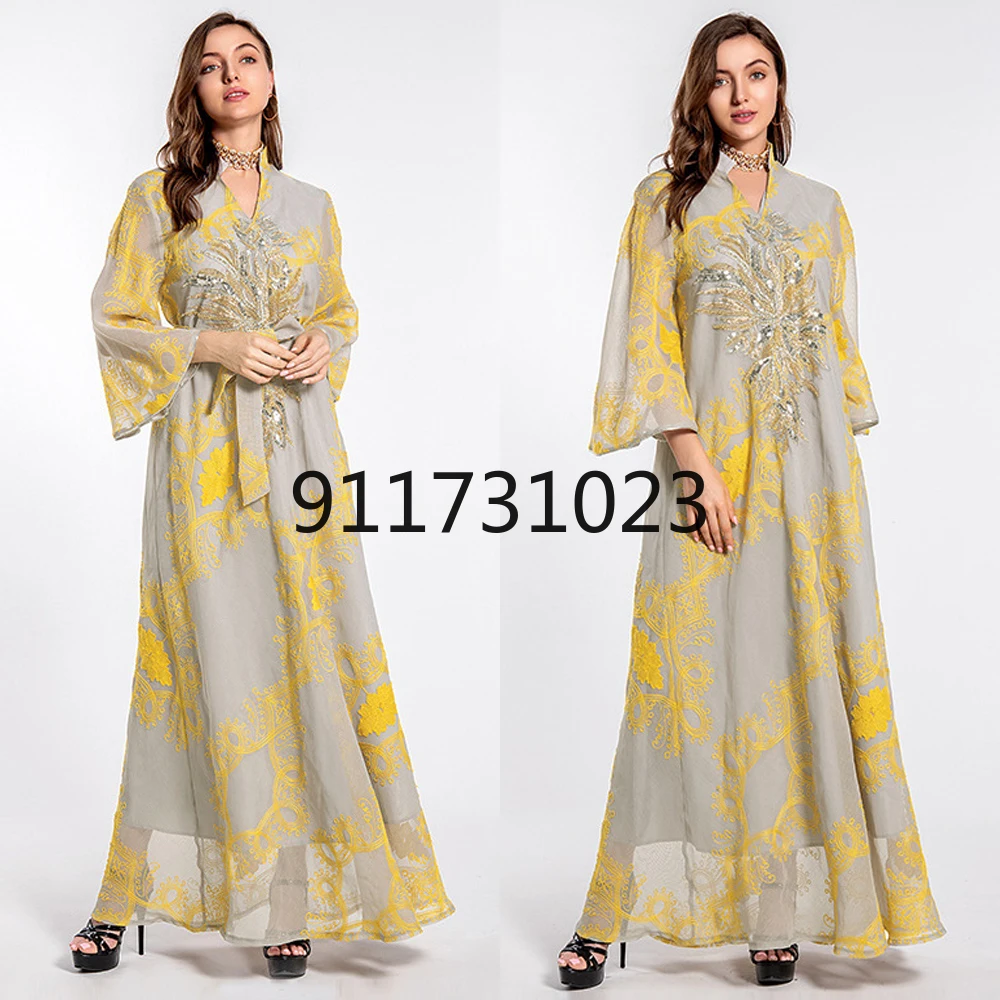 Moroccan Kaftan Dubai Muslim Women Abaya Dress Embroidered Sequined Plus Size Boubou Elegant Kimono Ankara Dashiki Clothing |