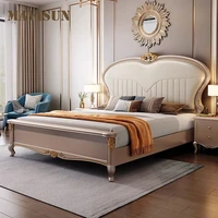 light luxury european solid wood king size royal double bed leather headboard frame bedroom sleeping furniture american style