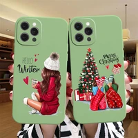 christmas and new year gift greenphone case for iphone 13 pro 11 pro max 12 mini xs xr 6 6s 8 7 plus fashion girl cover fundas