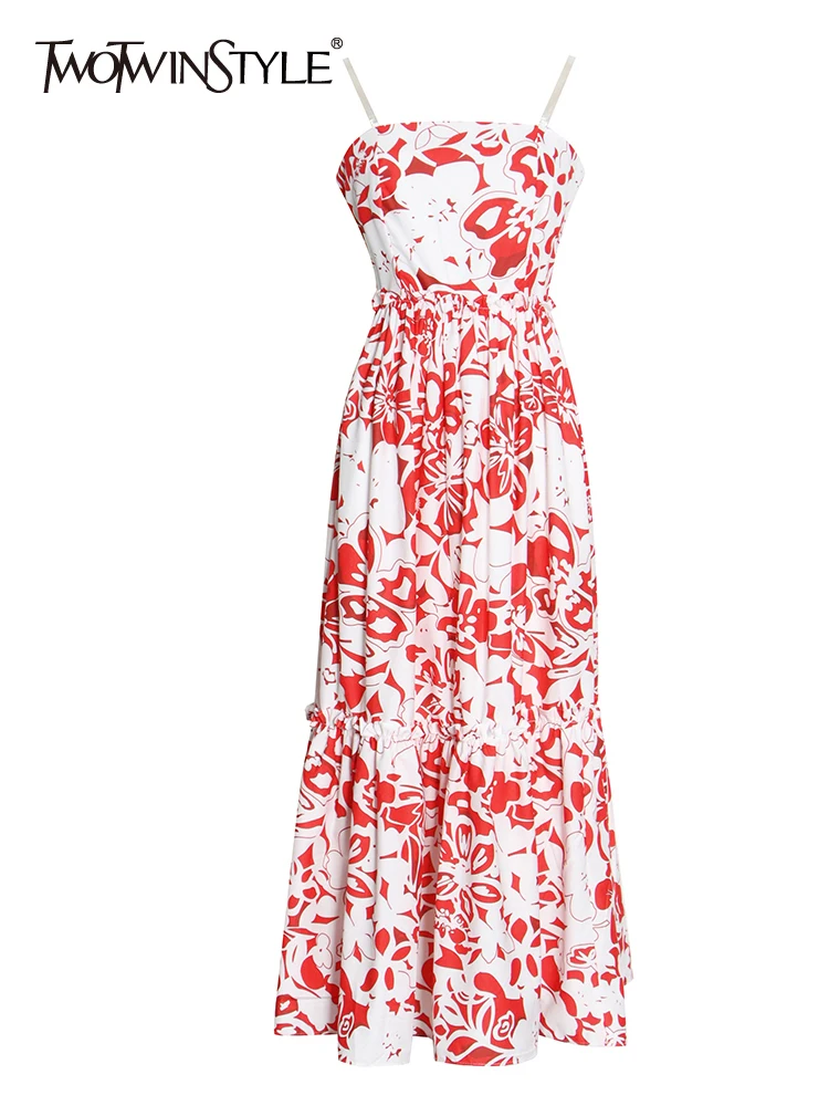 

Женское платье с цветочным принтом TWOTWINSTYLE, приталенное платье на бретельках с высокой талией и квадратным воротником, без рукавов, 2021, лето