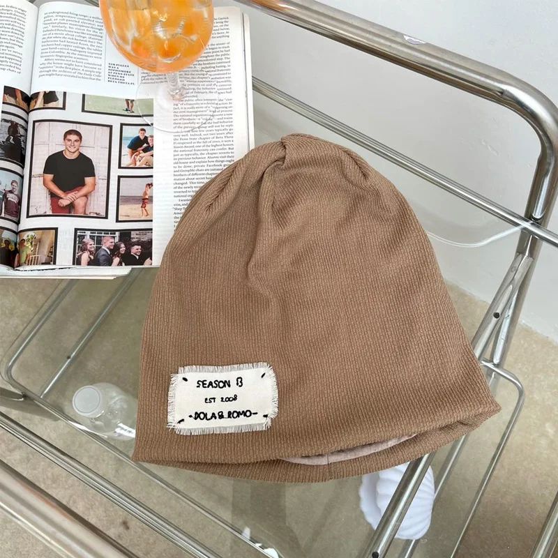

Autumn Double Layer Knitted Beanies with Thin Patch Japanese Pile Hat Hip Hop Hats for Men Street Wear Caps Outside Snapback