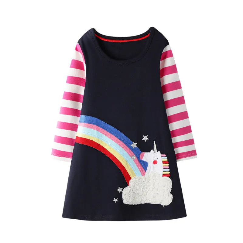 

New Arrival Unicorn Girl Dress Sweater Long Sleeve Dresses for Spring Autumn Cute Girls Cotton Unicorn Baby Clothing