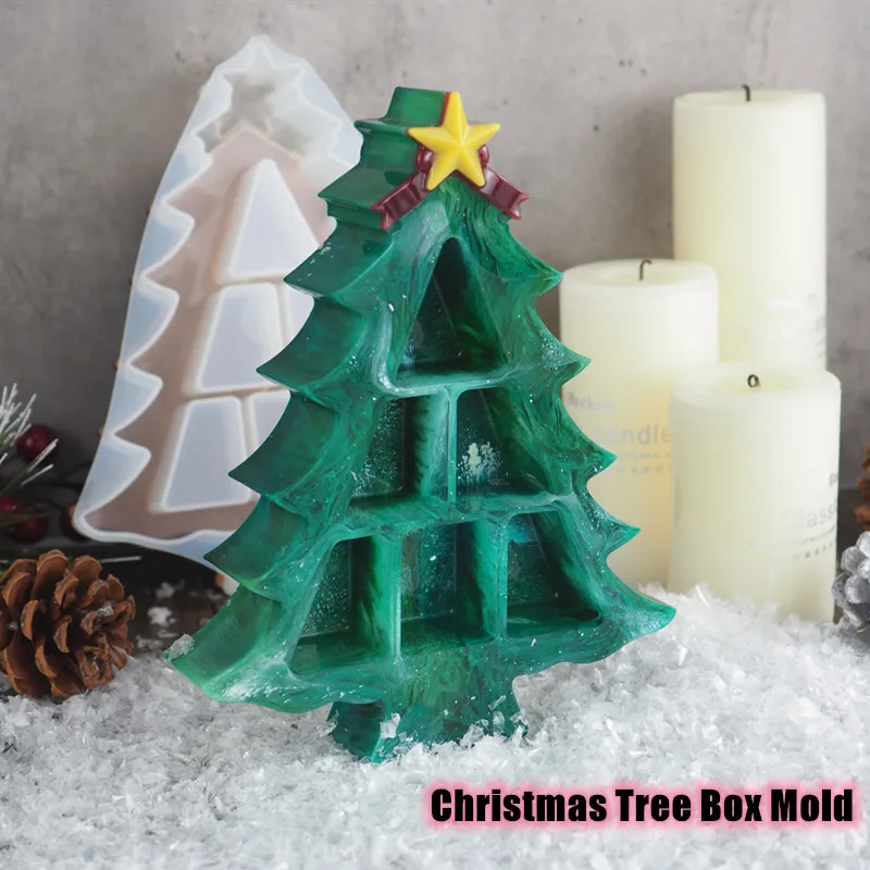 

DIY Crystal Epoxy Resin Mold Christmas Tree Storage Box Jewelry Box Silicone Mold For Resin