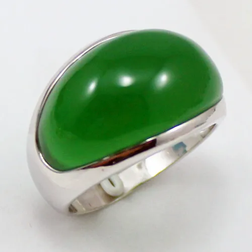 

Оптовая продажа мужской светильник зеленый натурального нефрита с серебряным покрытием кольцо #7-12