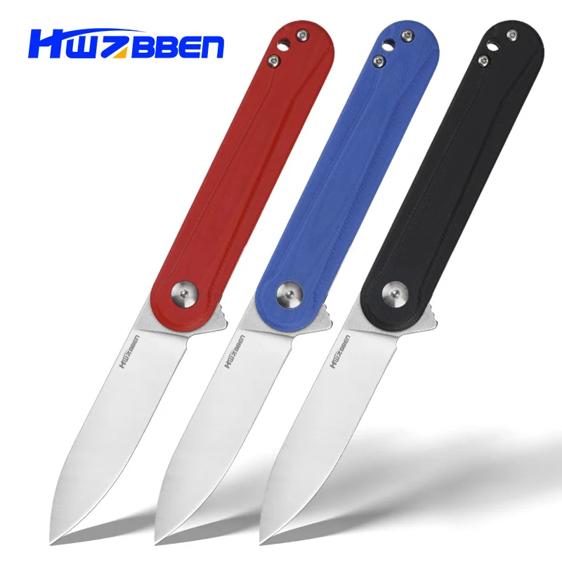 

Складной нож HWZBBEN D2, со стальным лезвием, быстрооткрывающийся 59-60 HRC, карманный нож с рукояткой G10, ножи для походов, выживания, ручные инструм...