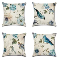 hand painted flowers birds and plants printing pillow case custom home decoration linen pillowcase car waist cushion cover