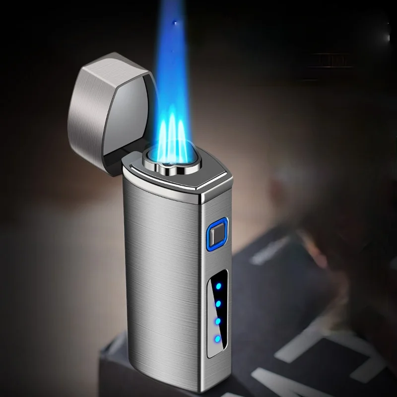 

Зажигалка высокой мощности с тремя прямыми распылениями, конденсаторная сигарета с синим пламенем, креативная электрическая электронная Индукционная зажигалка