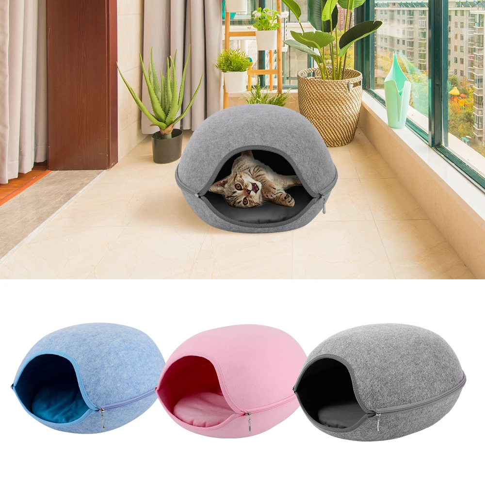 Натуральный войлок Pet Cave для кошки серый/синий/розовый домашнее животное домик кровать для кошки дом с подушкой на молнии дизайн Домашние животные продукт все сезоны