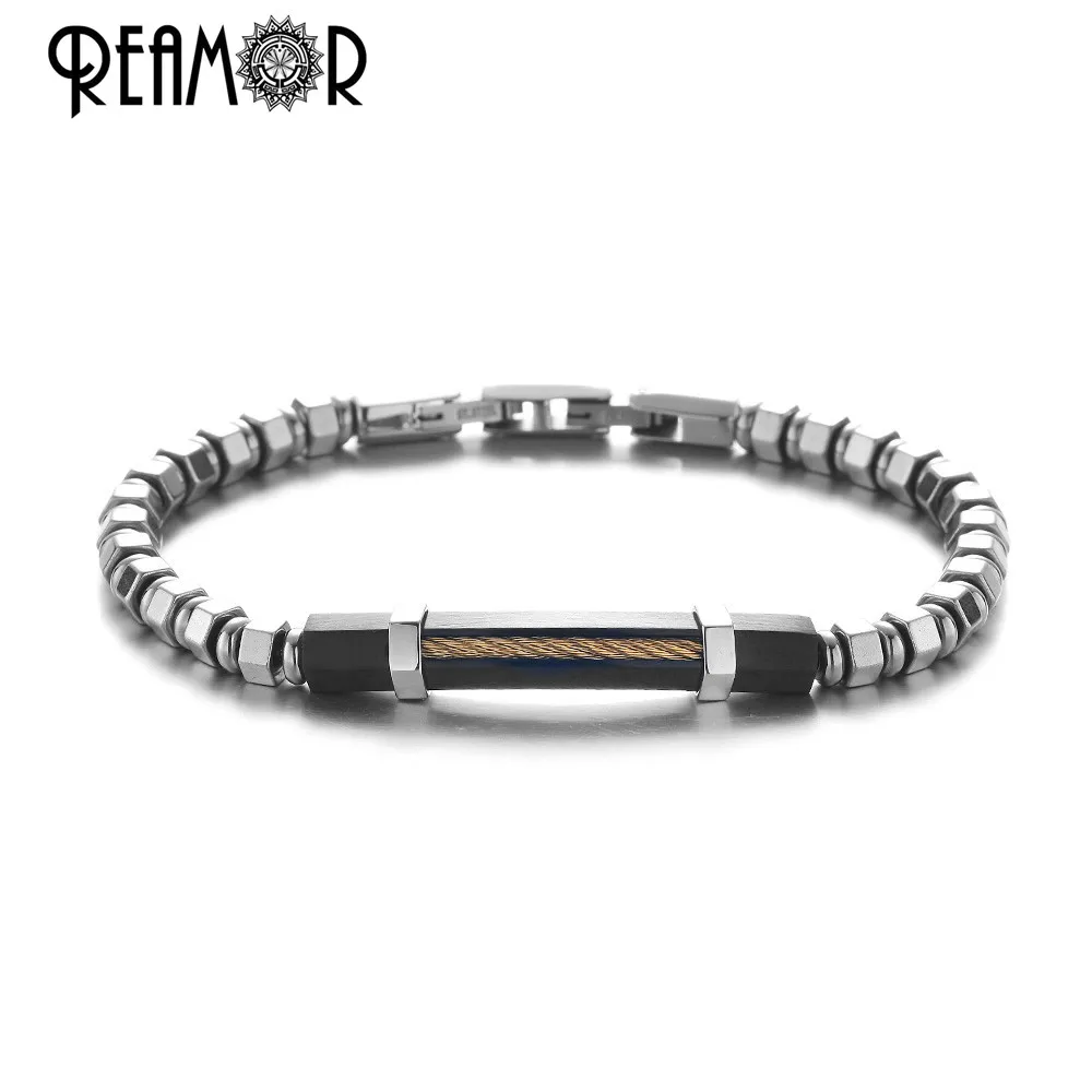 Браслеты REAMOR из золотистой проволоки нержавеющей стали с ЧПУ серебристые