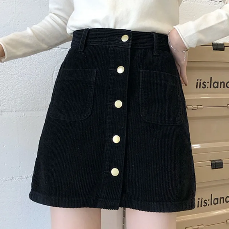 Однотонная женская юбка юбки с высокой талией Женская Вельветовая однобортная