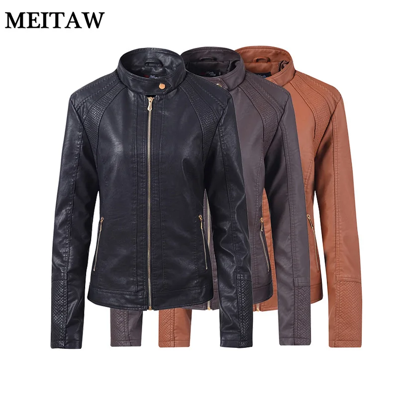 Женская куртка из искусственной кожи повседневная мотоциклетная с длинными