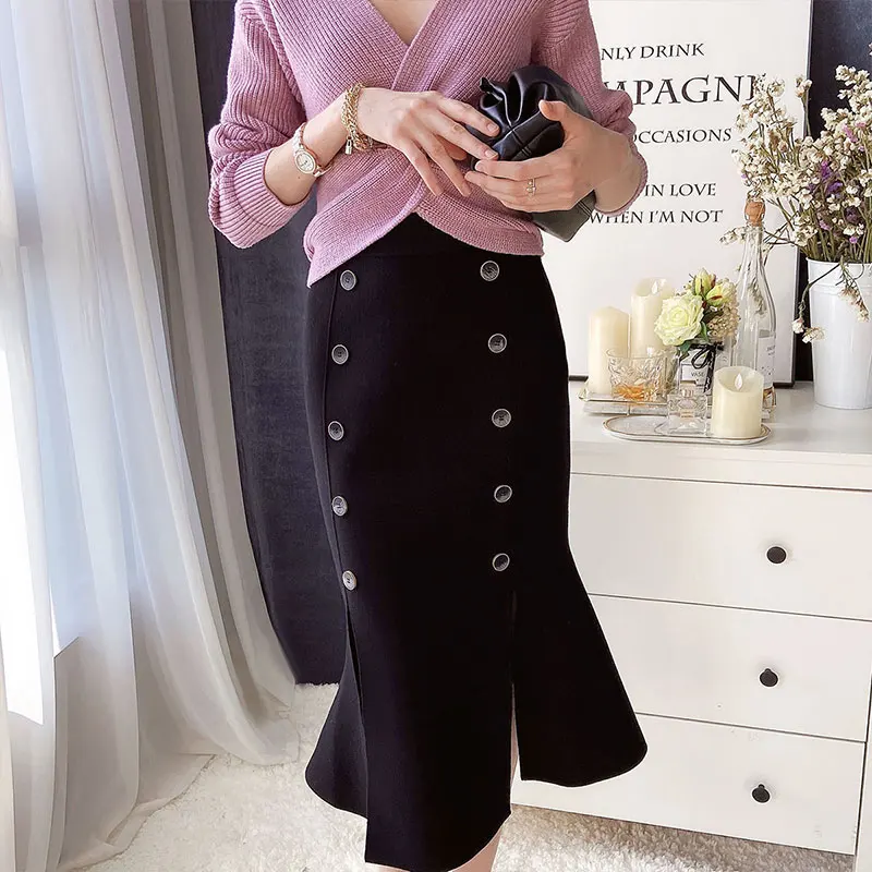 

Dabuwawa Sexy Blackish Autumn Winter Women Split Skirt Elegant Office Lady Mermaid Skirt High Street Fashion Female DT1DSK012
