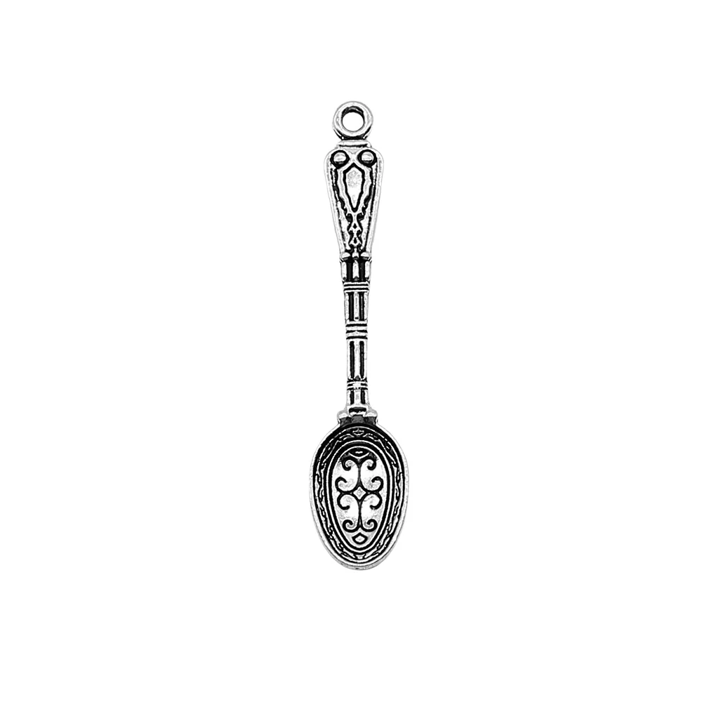

6pcs Jewelry Making DIY Handmade Craft Charms Antique Silver Color 10x49mm Vintage Carved Spoon Pendant