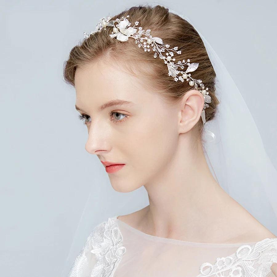 1pc/lot Wedding Bridal Fairy Lady Silver Plated Leaves Butterfly Clear Crystal Twigs Long Vine Headband Handmade Hair Accessory | Украшения