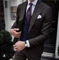 jeltonewin casual brown blazer pant navy blue vest slim fit mens tuxedo groom wedding men suits terno masculino de pour hommes
