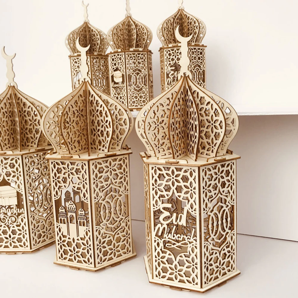 

2021 New DIY Muslim Wooden Palace Light Night LED Lamp EID Mubarak Ramadan Decoration for Home Children Gift/a Ramadan ornament