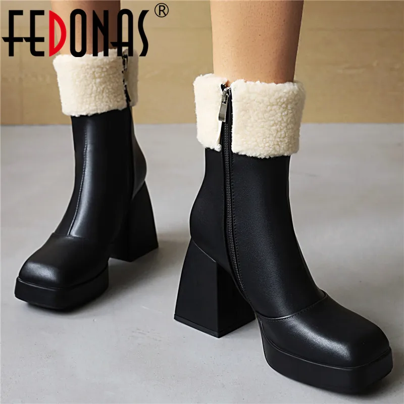 

Женские ботильоны в сдержанном стиле FEDONAS, повседневные теплые вечерние ботильоны на платформе и каблуке для ночного клуба, Осень-зима