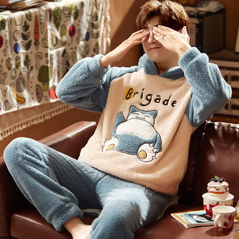 Pajamas men's autumn and winter facecloth thickened velvet students youth coral fleece large yards men's home furnishing suit