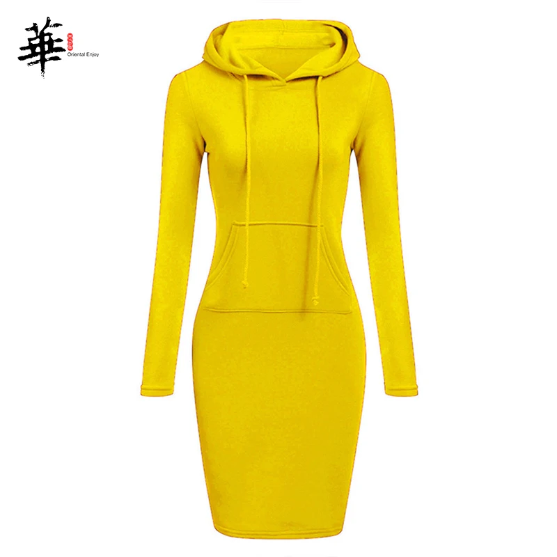 Женское платье с капюшоном флисовое длинным рукавом Толстовка на осень и зиму |