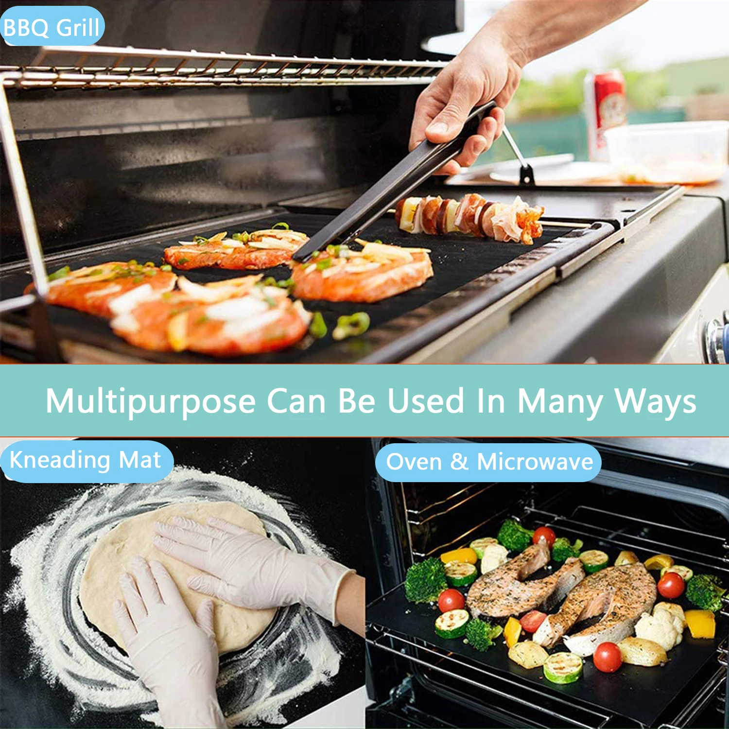 Estera antiadherente para parrilla de barbacoa, 100%, f&aacute;cil de limpiar, reutilizable, resistente al calor, con 4 Uds. De cepillo de silicona, accesorios para barbacoa-2