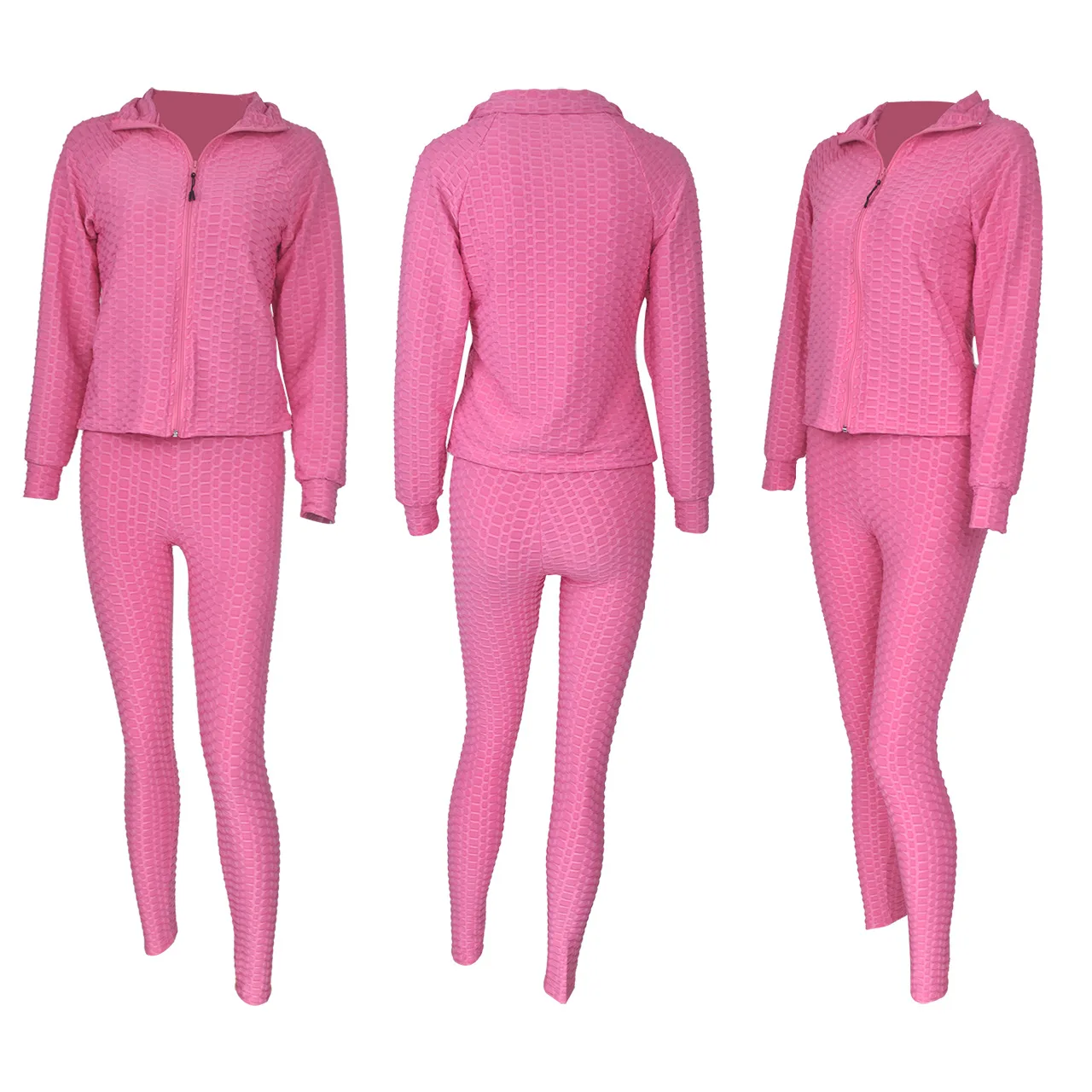 

Autumn/Winter Knitted Jacquard Sweater Set Yoga Clothes Sports Casual Fashion Street Personal Joker Lapel Zipper Top Feet Pants