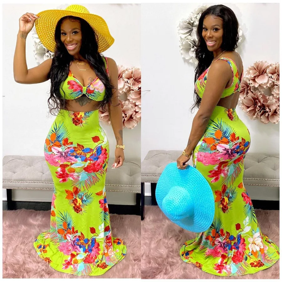 Echoine Цветочный принт цветочный бюстгальтер кроп топ с длинными рукавами юбка