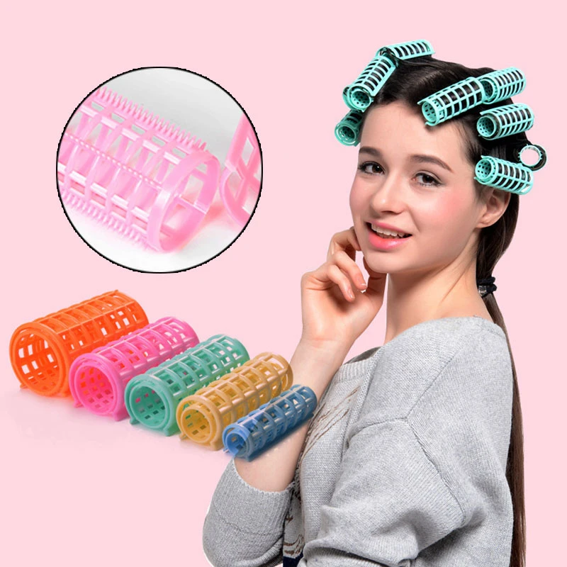 4/6/8/10/12pcs Hair Rollers Roll Hair Curler Plastic Self-adhesive Hair Curling Hairdressing Tool Girl Beauty Styling Tool