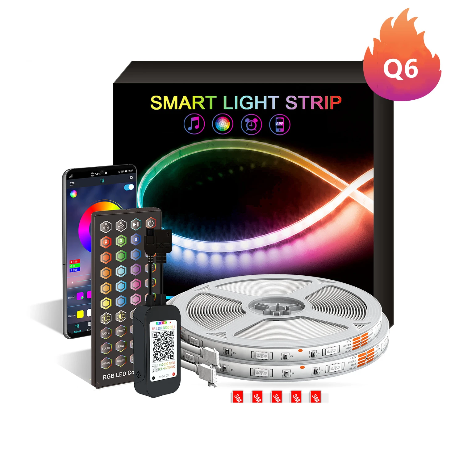 Q6 Smart LED light strip bluetooth app control  led lights for room TV Leds Neon Led lighting Light led rgb Festoon led light