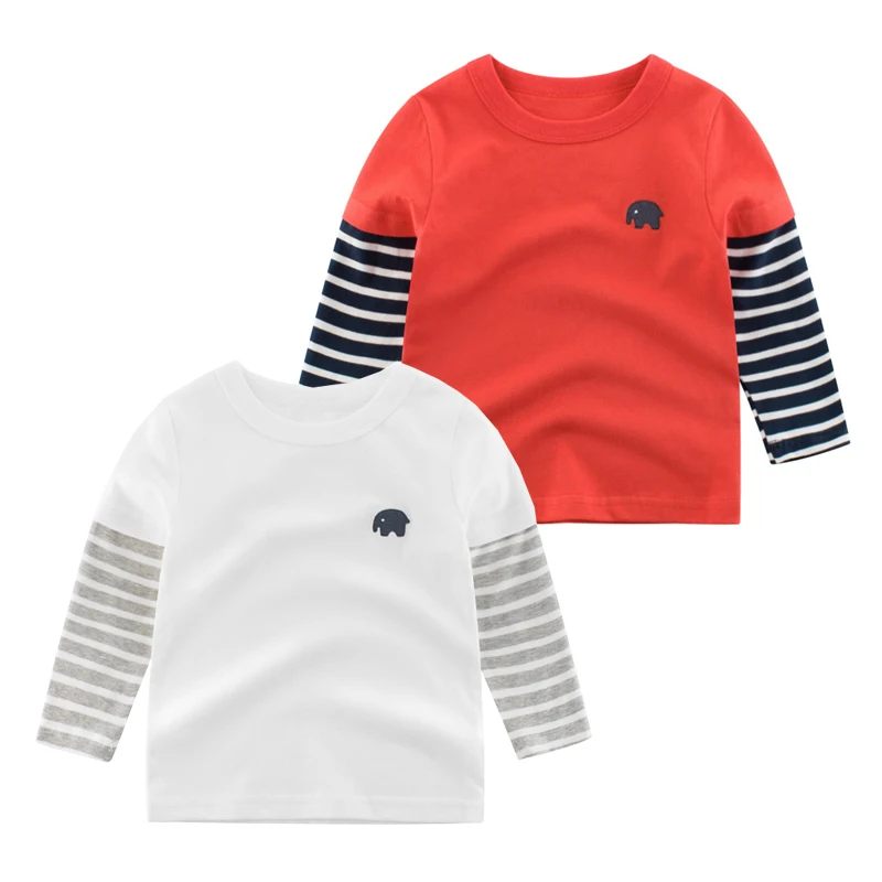 

Patchwork Sleeve Boys Tshirt Cute Elephant Toddler Girls Tops Tees Cotton Quality Fall Clothes For Kids Children Shirt
