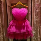 Ярко-розовое Тюлевое платье для женщин, vestidos de mujer, повседневная женская одежда с сердечками, очень Пышное Тюлевое платье принцессы, на заказ