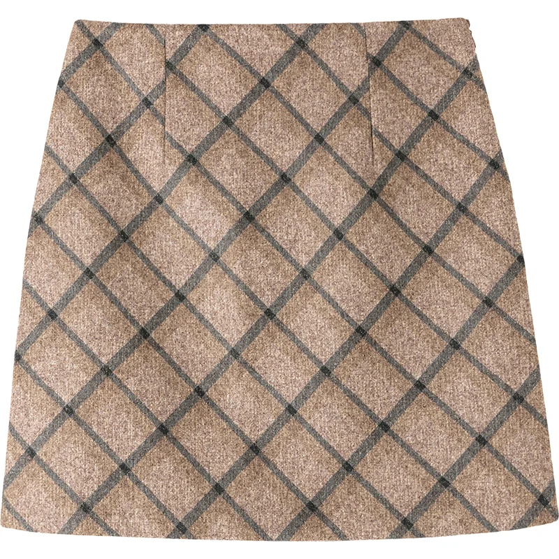 

JXMYY Woolen plaid skirt female 2020 autumn and winter new retro all-match bag hip a-line skirt one-step skirt skirt