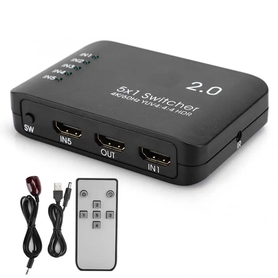 HDMI compatible2.0 коммутатор 5 в 1 черный светодиодный индикатор usb камера с флеш картой