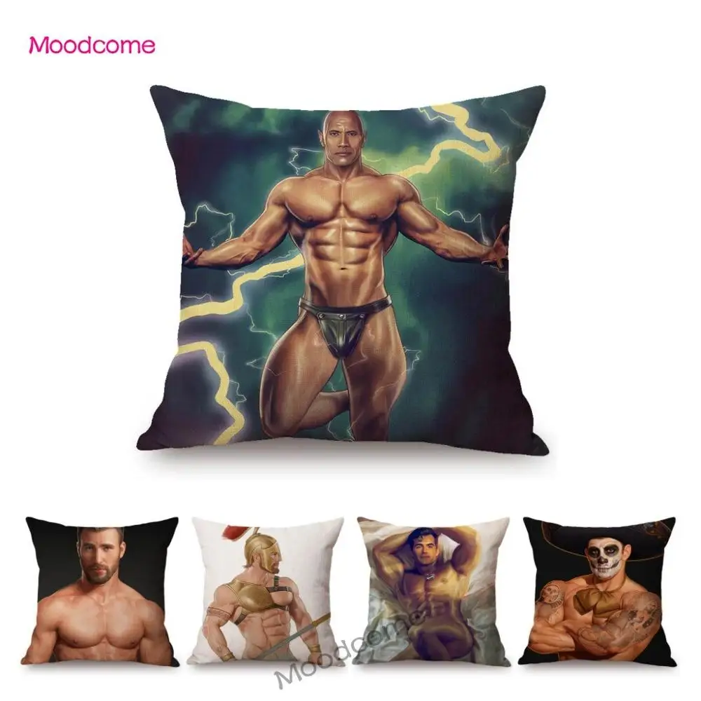 

Super Sexy Man Male Muscle Body Tempting Hot Guy Rainbow Gay Art Sofa Decorative Pillow Case Cotton Linen Chair Cushion Cover