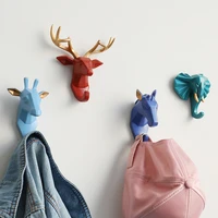 resin animals head sticker hook wall decorative clothes hanger for door kitchen bag handbag coat hooks key holder wall decor
