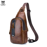 bullcaptain leather fashion mens chest bags casual messenger bags multi function mobile phone compartment bages chest bag men