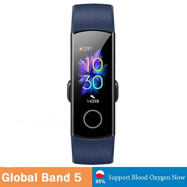Global band 5 Blue Умный Браслет huawei Honor Band 5, 4, 0,95 дюйма, трекер, умный OLED, для плавания, водонепроницаемый, Bluetooth, фитнес-трекер, сенсорный экран - Цвет: Global band 5 Blue